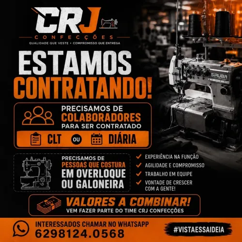 Contrata se costureiro com ou sem experiência *pode chama no WhatsApp