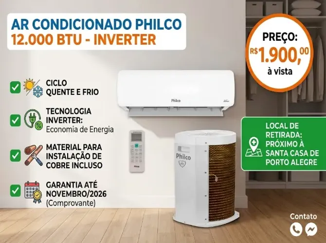 Ar condicionado 12mil Btu quente e frio + kit cobre para instalação