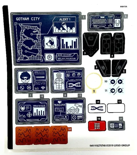 Lego cartela de adesivos ORIGINAL - Batcaverna (set 76122)
