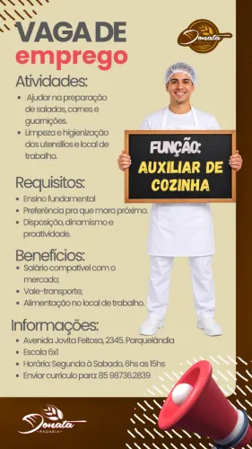 Vaga para Auxiliar de Cozinha