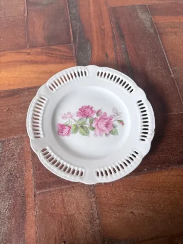 Par Pratos Vazados Antigos Porcelana Schmidt Rosas Paisagem