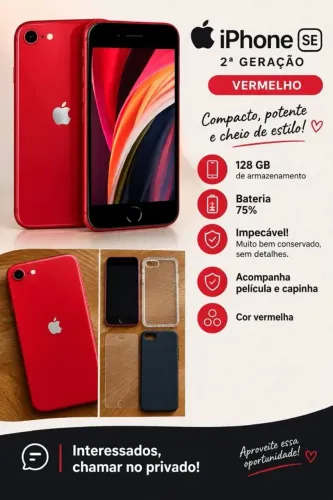iPhone SE 2ª Geração 128GB Vermelho (PRODUCT)RED - Impecável + Acessórios