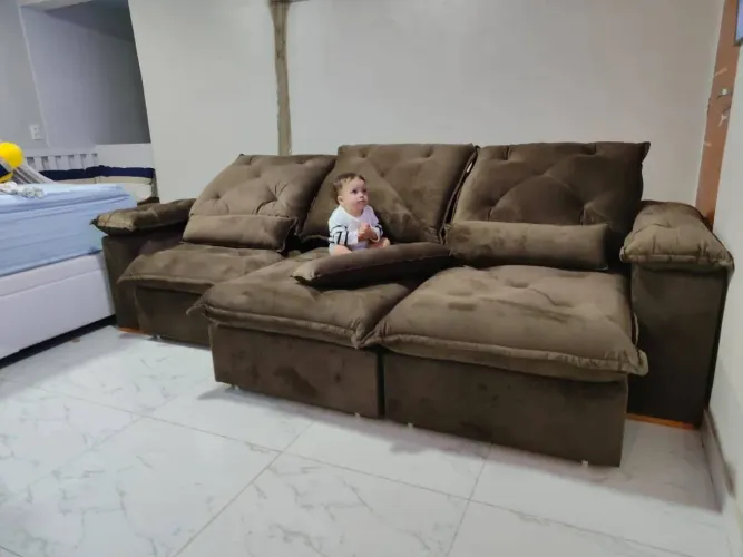 SOFÁ RETRÁTIL RECLINAVEL 2,70M MOLAS ENSACADA PILLOW