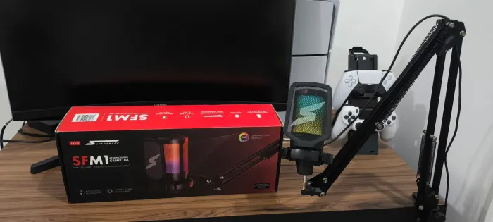 Microfone Gamer Fifine SFM1, RGB, USB, Com Braço Articulado