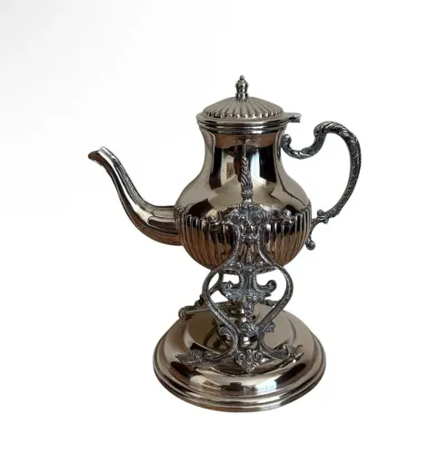 Bule Samovar Antigo Banho Prata 888 Com Rechaud E Suporte