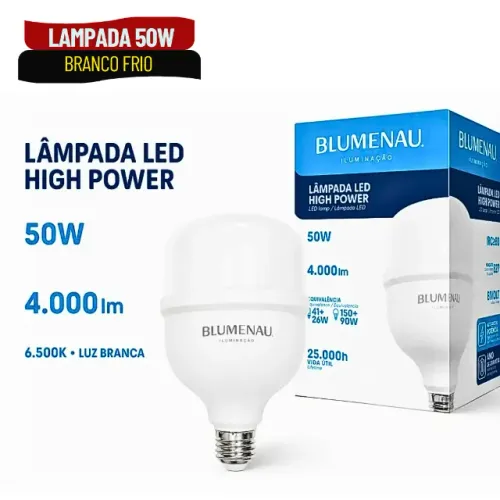 Lâmpada LED Bulbo 50W Bivolt 6500K Branco Frio Blumenau Alta Potência - SCS106
