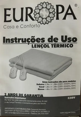 Lençol térmico solteiro Europa 220v