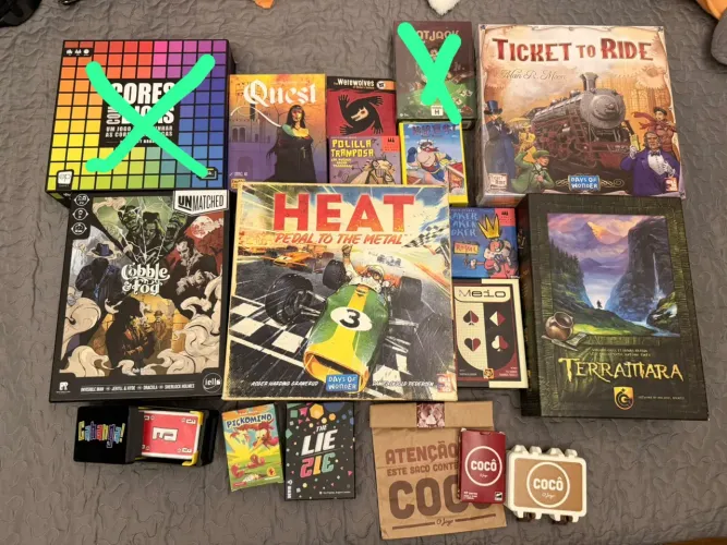 Jogos de Tabuleiro Novos e Usados - Heat, Unmatched, Ticket to Ride e mais