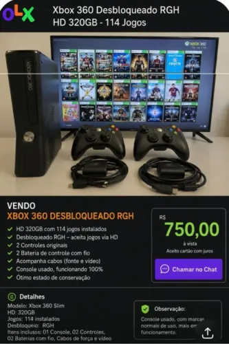 Vídeo Game XBox 360 Desbloqueado Rgh Hd 320 ,114 jogos na memória