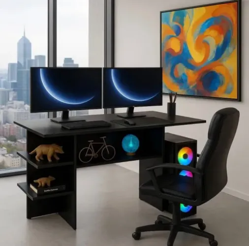 Mesa Para Escritório Quarto Gamer Fosco Cor Preto