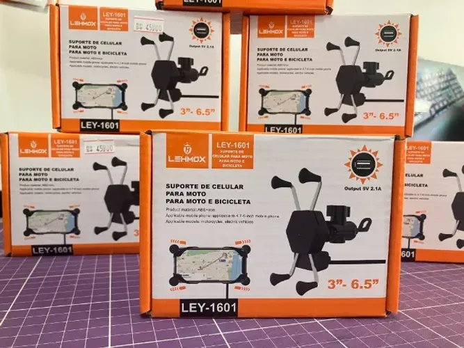 Suporte de Celular para Moto com Garra X Aranha e Carregador USB 2.1A