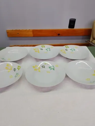 Kit 6 Pratos Fundos Branco com Desenho