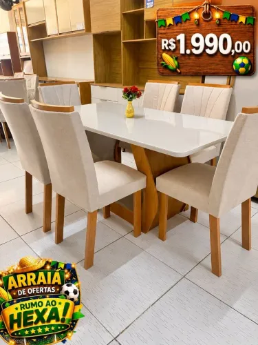 Mesa de jantar 6 lugares 100% MDF 