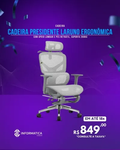 CADEIRA PRESIDENTE LARUNO ERGONÔMICA