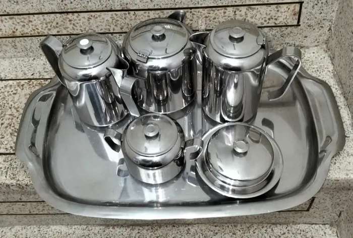 Conjunto Completo para Chá e Café em Aço Inox - 6 Peças + Bandeja