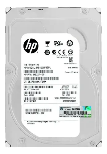 Hd Sas Hp 1tb 7.2k 3.5 Mb1000fbzpl 649327-001 Cor Prateado - Excelente (Recondicionado)