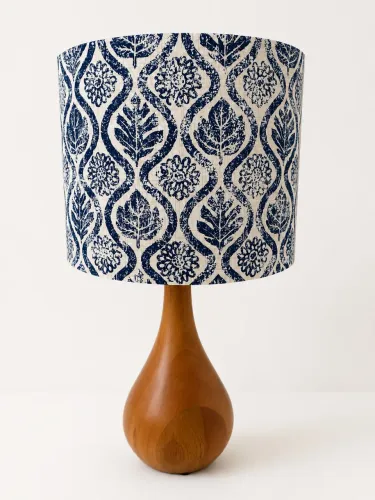 Cúpula Puro Algodão Print Folhas Azul Marinho Feita A Mão 30X25