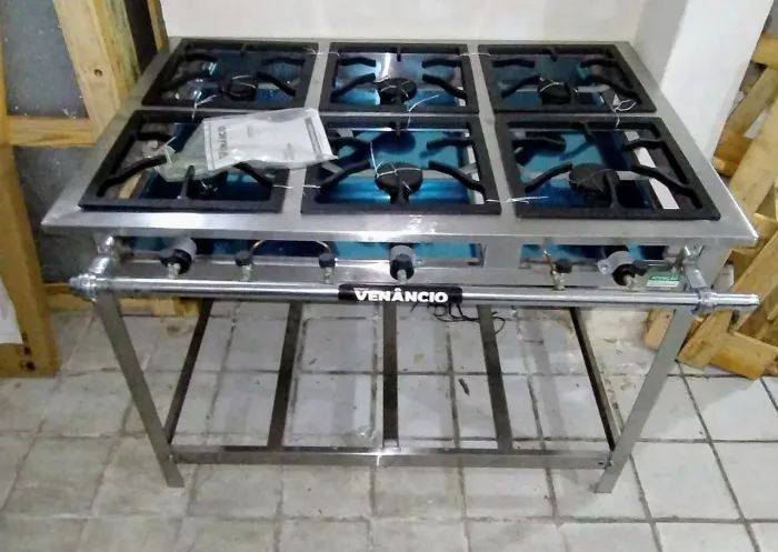 FOGÃO INDÚSTRIAL A GÁS INOX 06 BOCAS ALTA PRESSÃO VENÂNCIO 