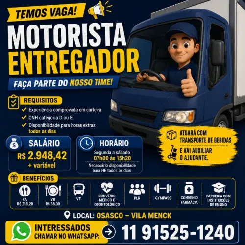 MOTORISTA ENTREGADOR CATEGORIA D