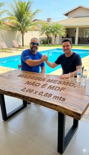Mesa de madeira rústica borda orgânica