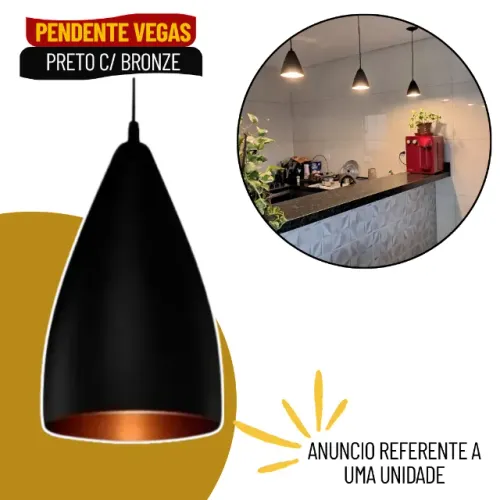 Pendente Vegas Preto com Cobre para Sala Cozinha e Decoração Moderna -SCS105