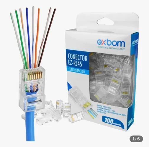 Conector Rede Ez-rj45 Vazado Cat5e 100un Exbom Cont-rj45c100
