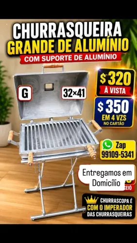 Churrasqueira Grande de Alumínio fundido com suporte de Alumínio 