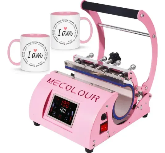 (41) Prensa Térmica para Canecas Mecolour Rosa 11oz a 20oz 500W Sublimação 220V