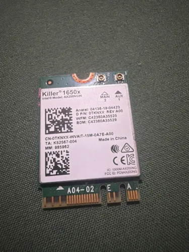 Placa Wi?Fi Killer 1650X Intel AX200NGW Dell 0TKNXX