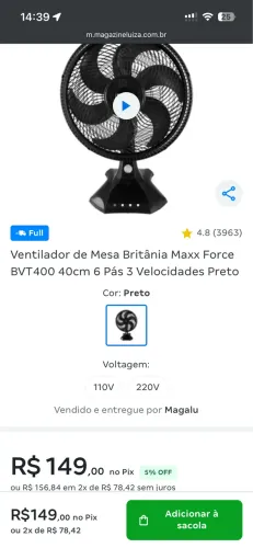 Ventilador Britânia 40 cm