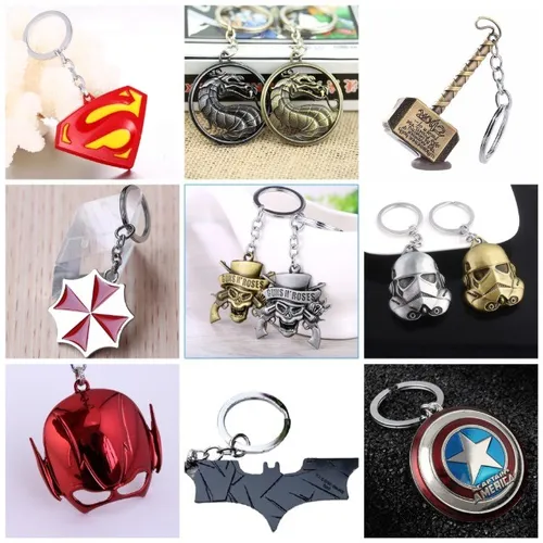 Chaveiros Presente Super Herois Rock - Dc, Marvel, Capitao America, Resident Evil, Guns,