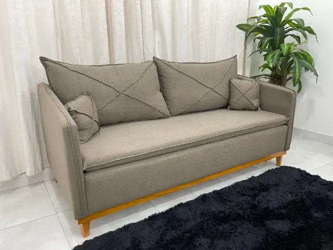 Sofá Lisboa Living 1.80m Linho Marrom Frete Grátis - Até 12x S/ Juros