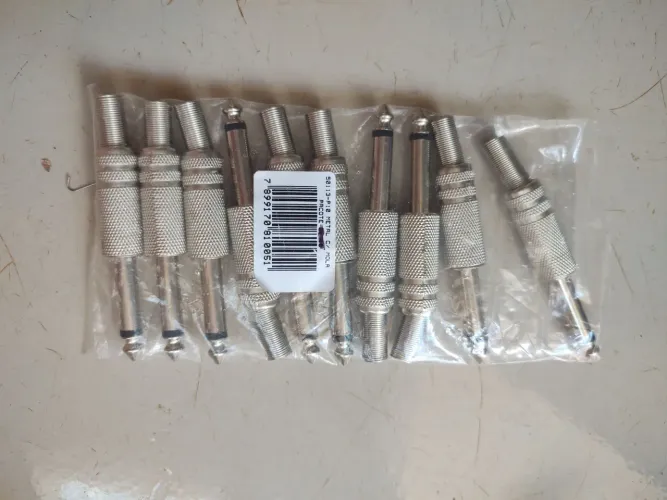 Conectores P10 c/ mola  para áudio - Pacote com 10 peças