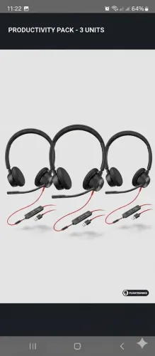 Kit com 3 kit com 3 Headsets Poly Blackwire 3325 Stereo