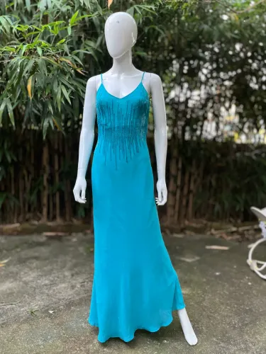 Vestido Longo Azul Turquesa com Pedrarias | Tam P