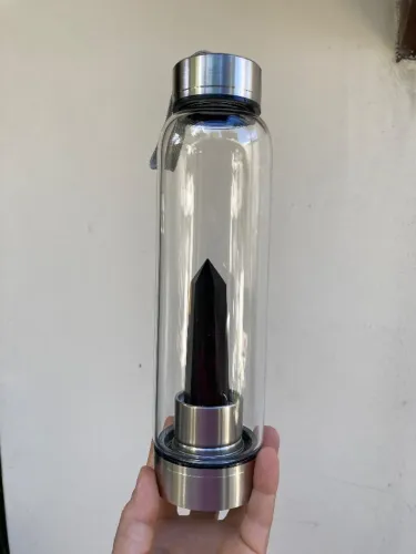 Garrafa de Vidro com 1 Obsidiana Preta