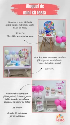 Mini Kit Festa a partir de R$ 40 - Aluguel com Brinde Incluso!