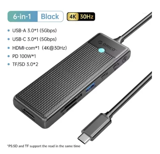 Docking Station 6 em 1 ORICO Hub Hdmi 6 in 1 - Novo - Compatível com Macbook