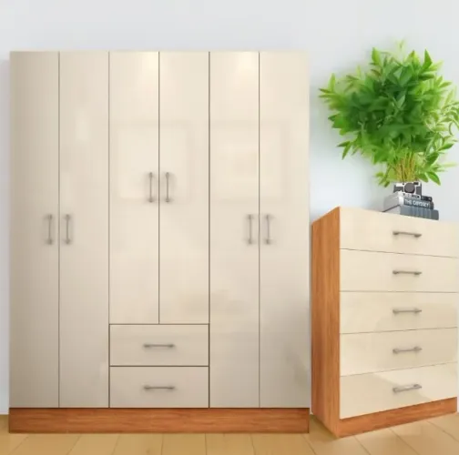 Guarda-Roupa 6 Portas Jamaica 6002  + Cômoda 5 Gavetas, Pronta Entrega