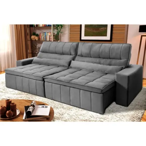 Sofá Retrátil Reclinável Supremo Suede Velut Cinza
