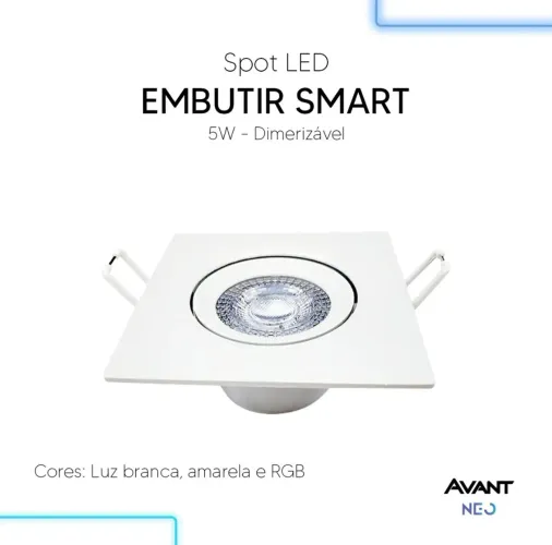 Spot LED Embutir Smart 5W Dimerizável - Cores RGB