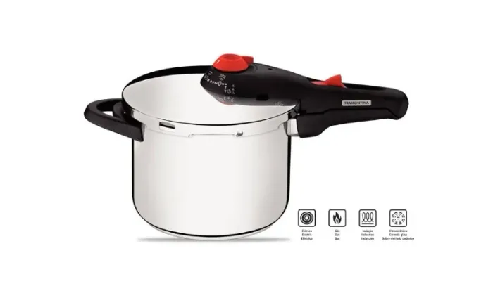 Panela Pressão Turbo Tramontina Solar Aço Inox, Fechamento Externo, 5 Dispositivos de Segu