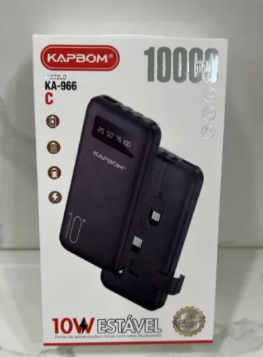 Carregador Portátil Power Bank 10.000mAh Cabos De Saída Iphone, Tipo C e V8