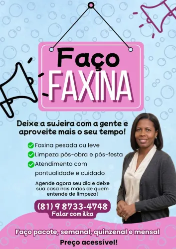Faxina, limpeza serviços domésticos
