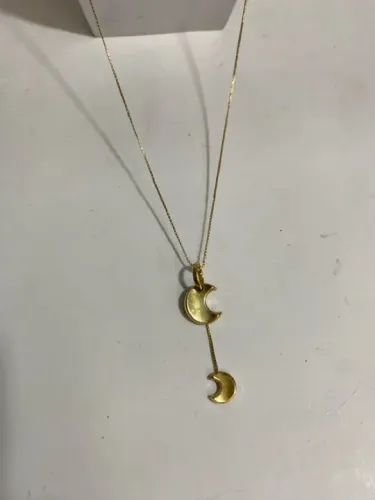 Cordao gargantilha meia lua delicado ouro 18k