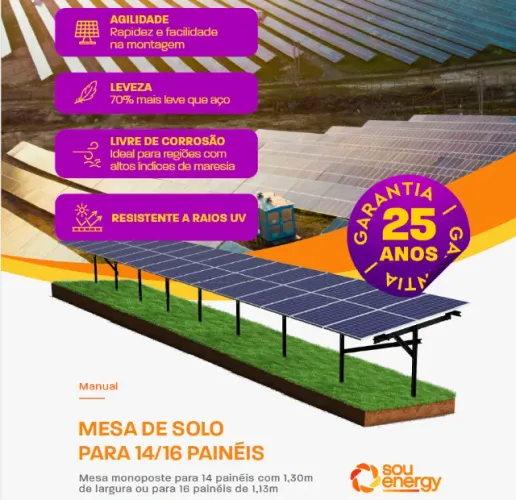 Kit Solar Completo 76 kWp + Mesa Solo - 130 Placas 585W + 2 Inversor 30kW + NF + Garantia