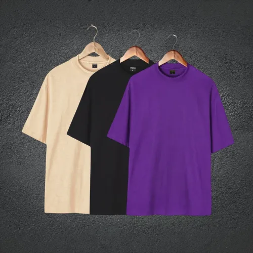 kit com 3 camisetas oversised 100% algodão penteado