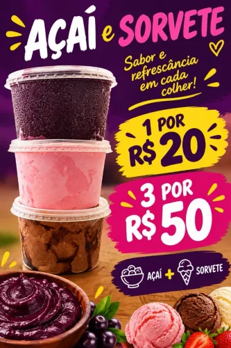 Promoção de sorvete 1 é 20 e 3 por 50