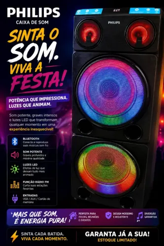Caixa de Som Philips TAX5509 - 2.400W | Bluetooth | LED RGB | Karaokê