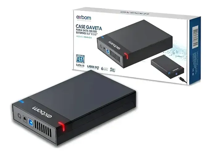 Case Externo HD SSD SATA 3.5 com Fonte USB 3.0 Desktop (Novo)